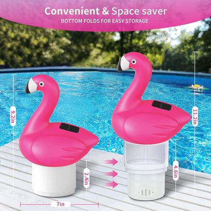 Solar Pool Chlorine Floater, 7 Inch Flamingo Chlorine Floater with Light, Glow i