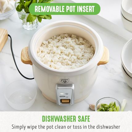 Greenlife 1.5 QT Electric Rice Cooker, Compact Small Size, 3-Cups Uncooked/6-Cup