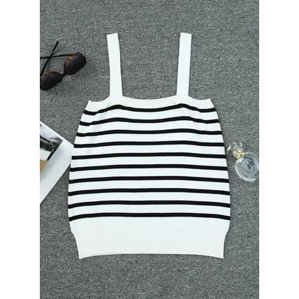 White Striped Tube Spaghetti Strap Knitted Tank Top
