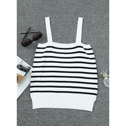 White Striped Tube Spaghetti Strap Knitted Tank Top