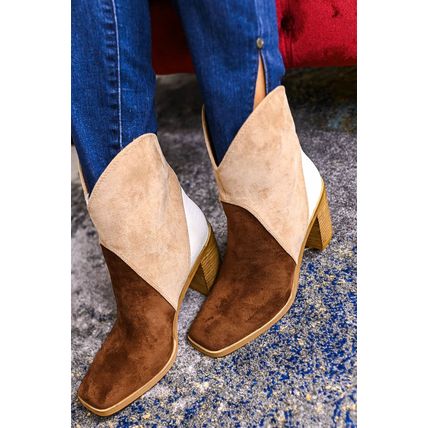 Chestnut Colorblock Suede Heeled Ankle Booties
