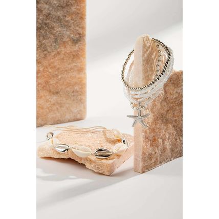 White 7pcs Starfish Seashell Beaded Bracelet Set