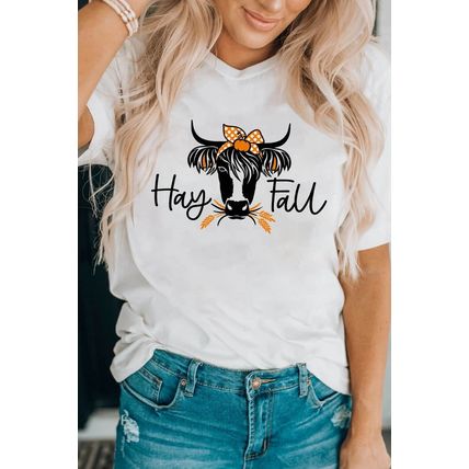 White Hay Fall Cow Head Graphic Tee