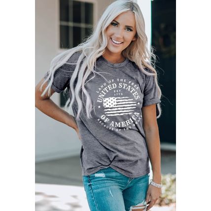 Gray United States Of America Flag Graphic Print T Shirt