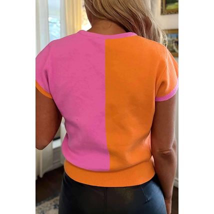 Flamingo 2-tone Color Block Knit Cap Sleeve Sweater Top