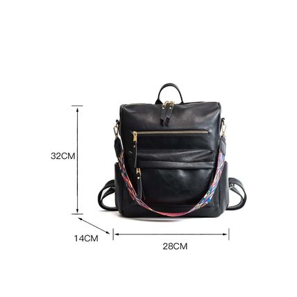 Color black Geometric Crochet Strap PU Leather Large Backpack