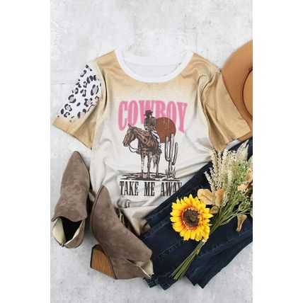 Khaki Western Cowboy TAKE ME AWYA Bleached Graphic T Shirt