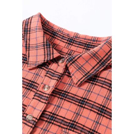 Red Plaid Long Sleeeve Side Split Distressed Hem Shirt
