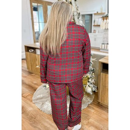 Red Plaid Printed Shirt and Pants Plus Size Lounge Set