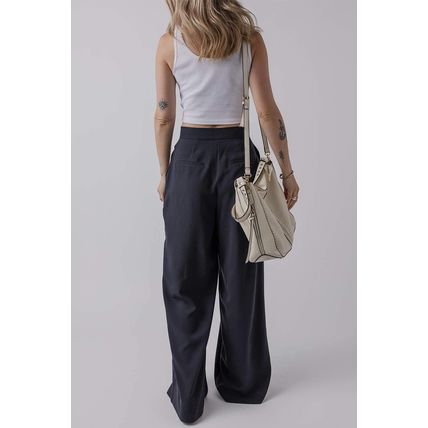 Dirty blue Dual Buttoned High Waist Pleated Wide Leg Pants