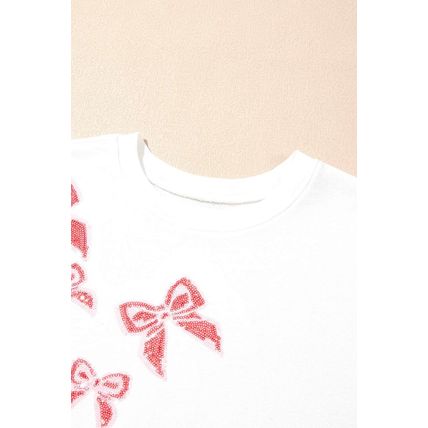 White Sequin Bowknot High Low Oversize Sweatshirt