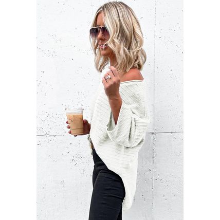 Beige Textured Knit Drop Shoulder Short Sleeve Sweater