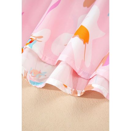 Multicolour Contrast Floral Patchwork Notched Neck Flutter Sleeve Blouse