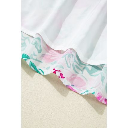 White Floral Print Ric-rac Trim Square Neck Plus Size Mini Dress