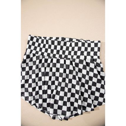 Black Checkerboard T Shirt and High Waist Skorts 2 Piece Outfit