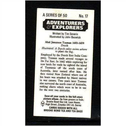 Brook Bond Adventurers Explorers Abel Janszoon Tasman No 17 Mint