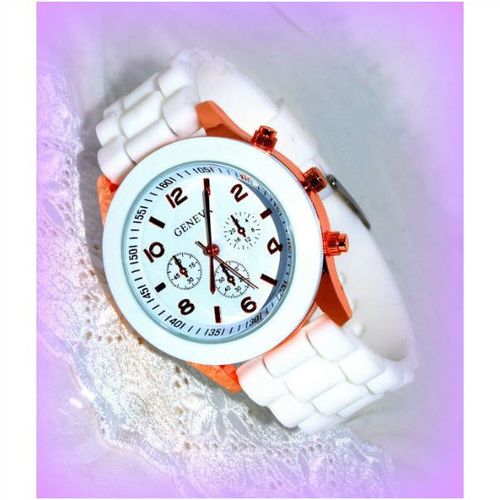 Big Dial Geneva Sport Style Wrist Watch White Silicone Watchband Jewellery 949-1