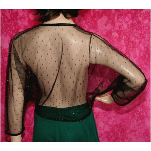 Vintage 1970 Black Gold Sheer Evening Jacket Top Size 12 14 New without Tag