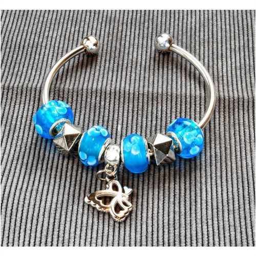 Butterfly Charm European Beads Silver Plated Bracelet Bangle Jewellery 1901