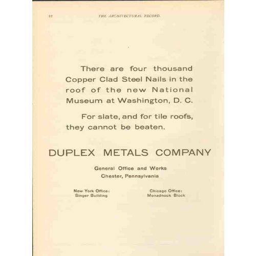 duplex metals company 1911 national museum copper clad nail vintage ad