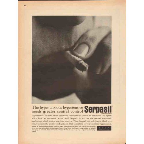 ciba 1959 serpasil hyper-anxious hypertensive medical vintage ad
