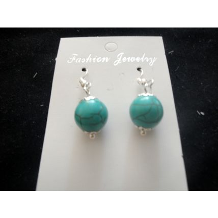 Fashionable 12mm round Turquoise dyed howlite drop earrings