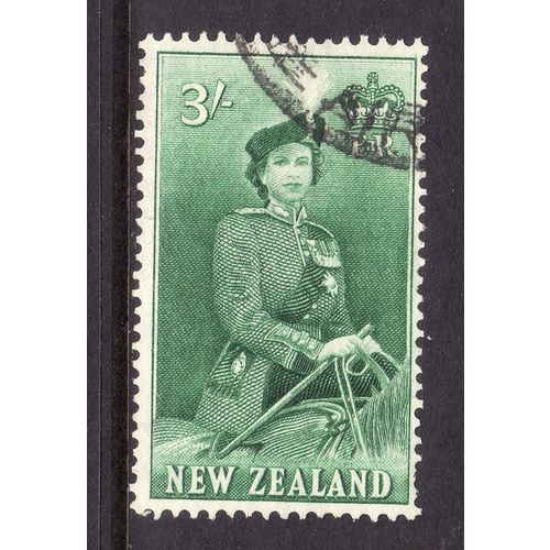 NEW ZEALAND 1954 SG 734 3s BLUISH GREEN QUEEN ELIZABETH II FINE USED