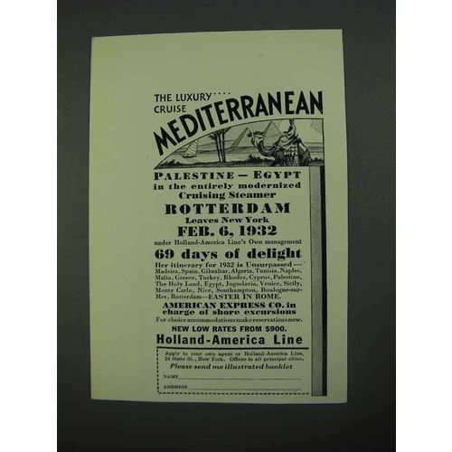 1931 Holland-America Line Ad - Luxury Mediterranean