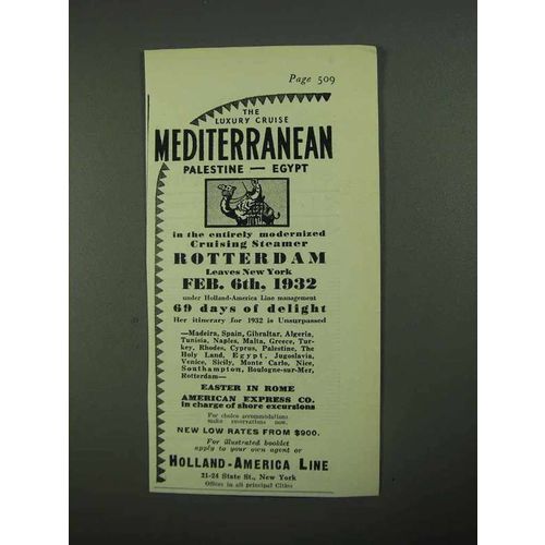 1931 Holland-America Line Ad - Mediterranean Palestine