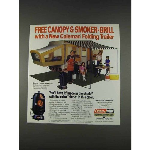 1982 Coleman Folding Trailer & Propane Smoker-Grill Ad