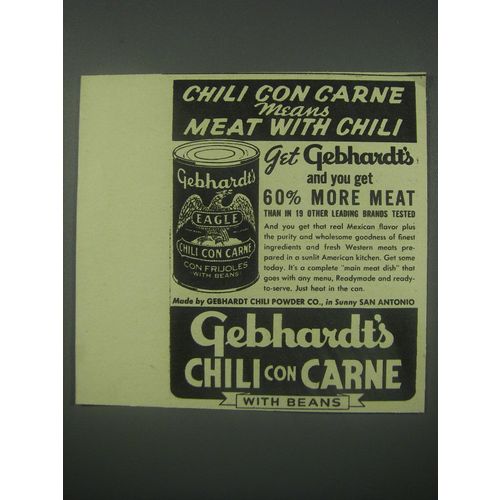 1941 Gebhardt's Chili Con Carne Ad - Chili Con Carne means meat with Chili