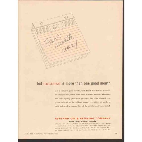ASHLAND OIL REFINING CO 1955 Best month ever jobber success vintage ad