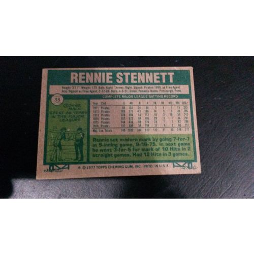 1977 Topps Card # 035 Rennie Stennett Good (2) Pittsburgh Pirates