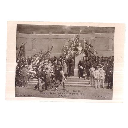 AMERIQUE, PANTHEON DE LA GUERRE, A F Gourget, WW1 unused antique postcard (a) =