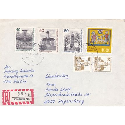 Berlin 1980 Berlin Views Berlin to Regensburg Registered cover Berlin 12 cancel