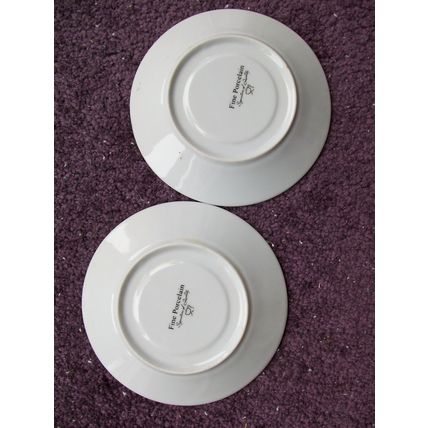 PAIR OF FINE PORCELAIN SAUCERS GREY VINE GILT TRIM **GC**