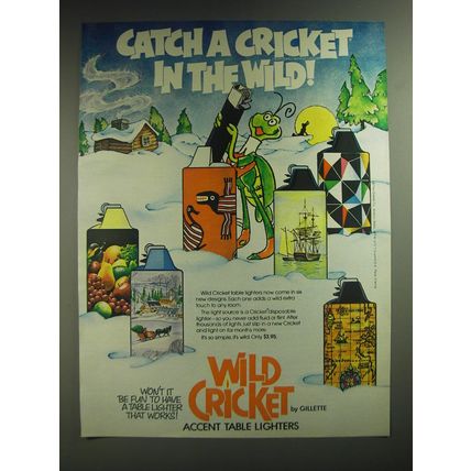 1974 Wild Cricket Accent Table Lighters Ad - Catch a Cricket in the wild