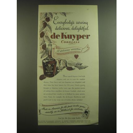 1946 de Kuyper Blackberry Liqueur Ad - Everybody's serving delicious