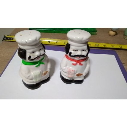 Vintage European little chef salt and pepper shakers red and green
