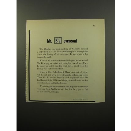 1950 Wallachs Hart Schaffner & Marx Overcoat Ad - Mr. B's overcoat