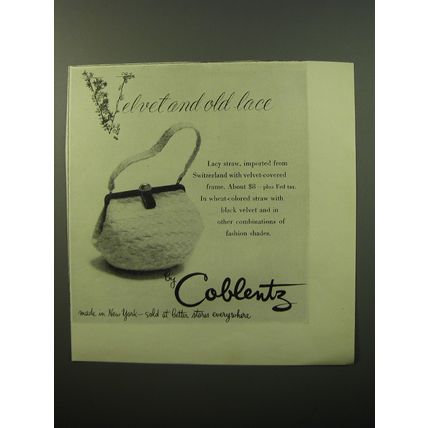 1950 Coblentz Hand bag Advertisement - Velvet and old lace