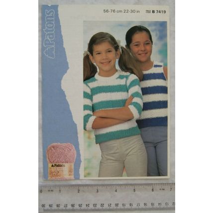 1984 Patons 7419 girl's sweater & vest, cotton top