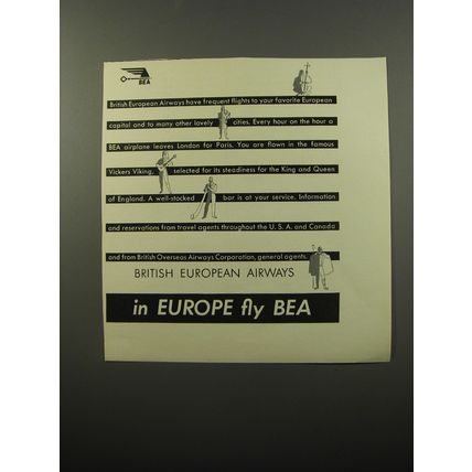 1950 BEA British European Airways Advertisement - in Europe fly BEA