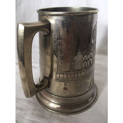 TAJ AGRA INDIA Plated Brass Tankard Decorative Collectable Metalware