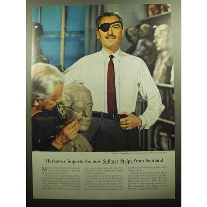 1958 Hathaway Shirts Ad - Hathaway imports the new Solitary Stripe from Scotland