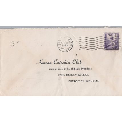 ZAYIX US Cover Korean Catechist Club Detroit machine cancel NATO 0324M0267