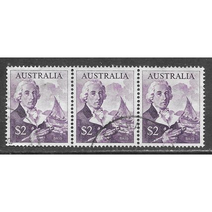 AUSTRALIA 1966 SG402 402 SG $2 BASS NAVIGATOR WHALEBOAT USED x3 STRIP