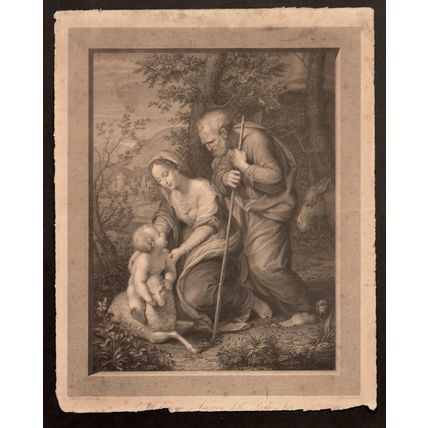 HOLY FAMILY WITH THE LAMB 1817 Giovita Garavaglia - Raphael ANTIQUE ENGRAVING