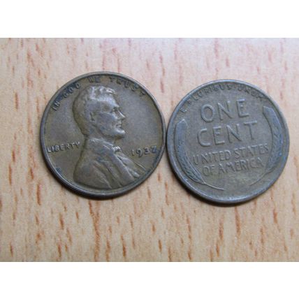 1937 USA 1 Cent Lincoln Wheat Coin