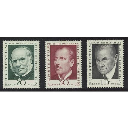 Liechtenstein Pioneers of Philately 1st series 3v 1968 MNH SG#495-497